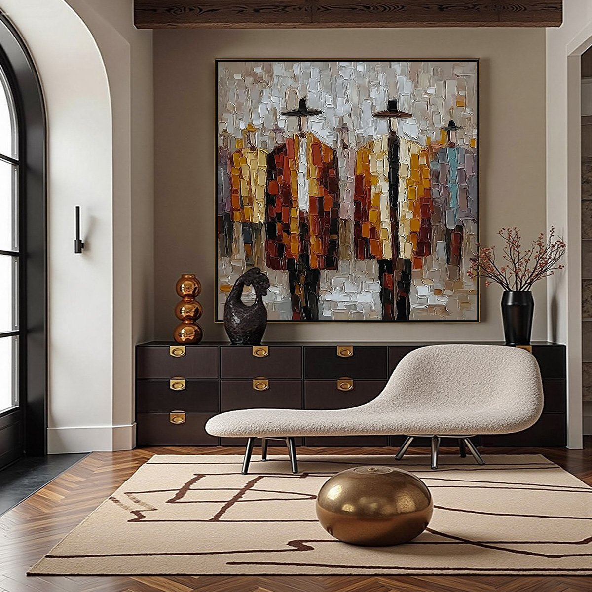 THE GATHERING: Abstract Figurative Palette Knife Impasto Painting