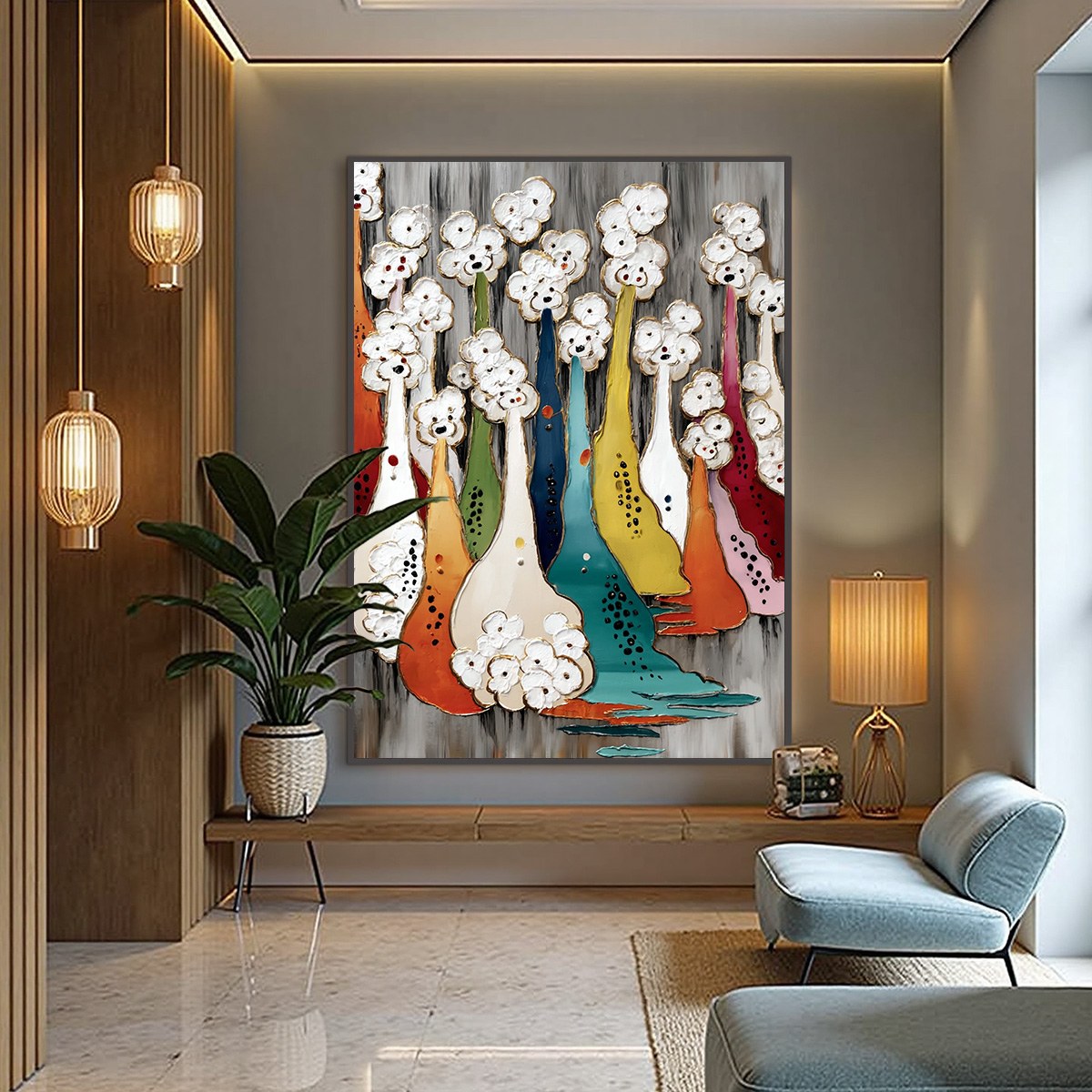 THE GATHERING: Colorful Textured Abstract Figurative Painting
