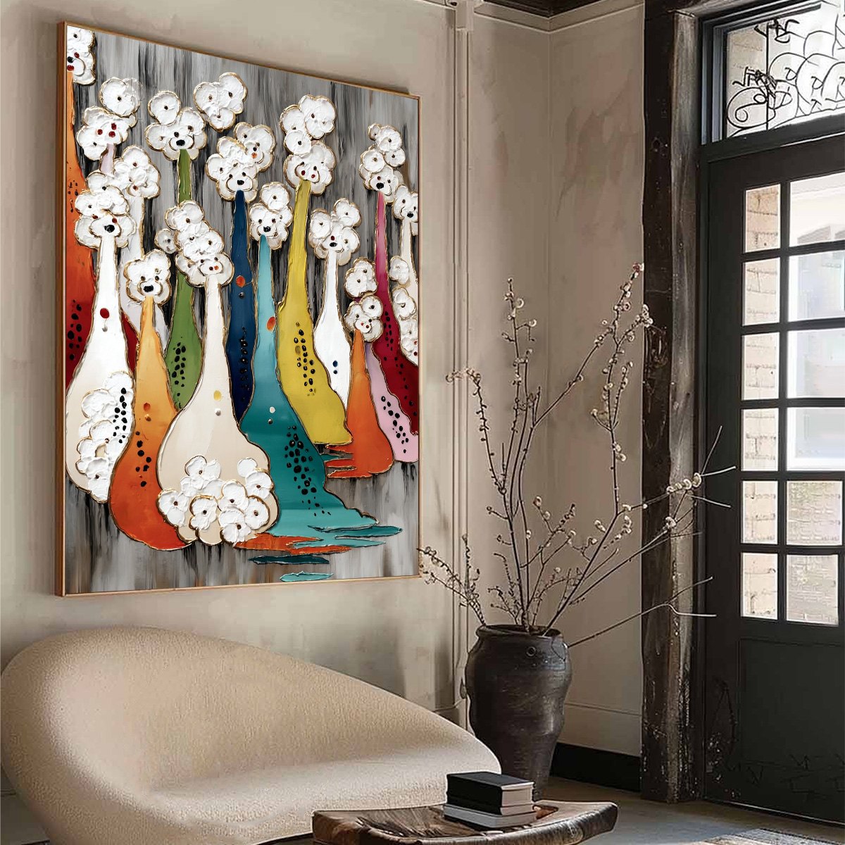 THE GATHERING: Colorful Textured Abstract Figurative Painting