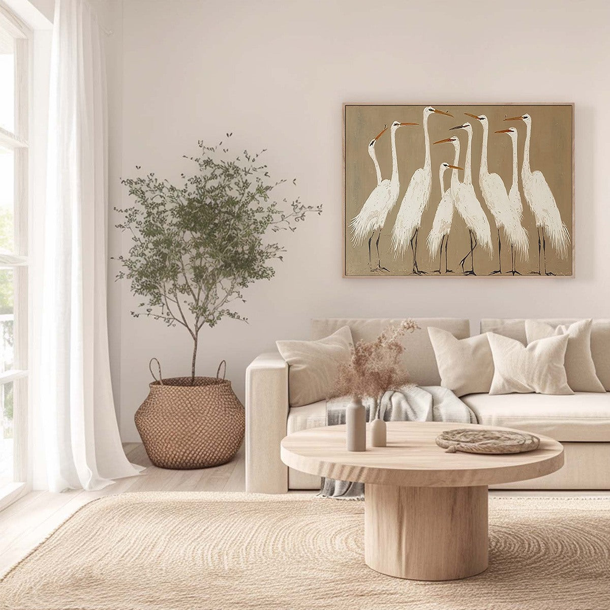 THE GATHERING: Elegant White Egret Flock Animal Oil Painting