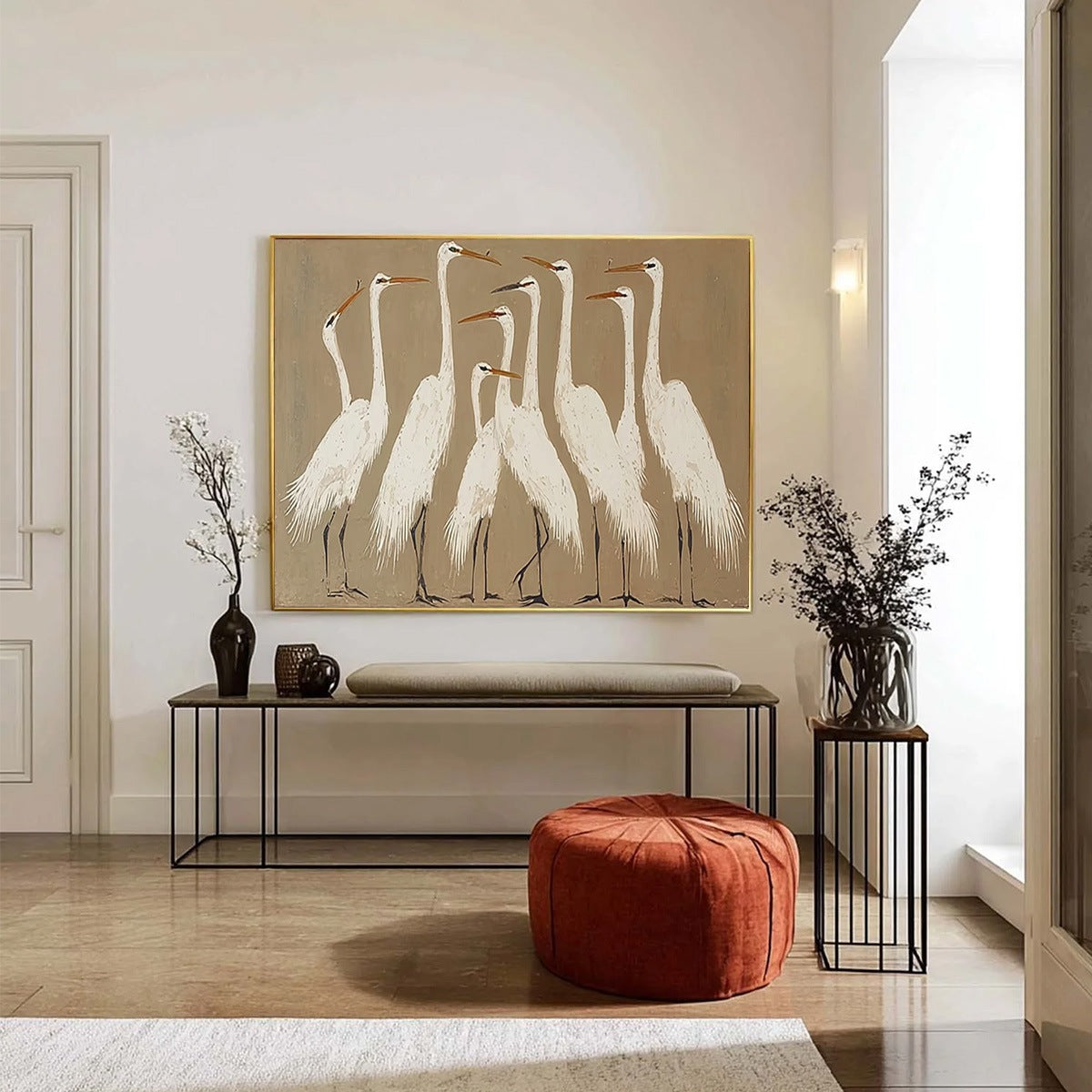 THE GATHERING: Elegant White Egret Flock Animal Oil Painting