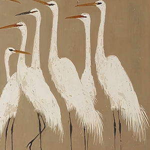THE GATHERING: Elegant White Egret Flock Animal Oil Painting