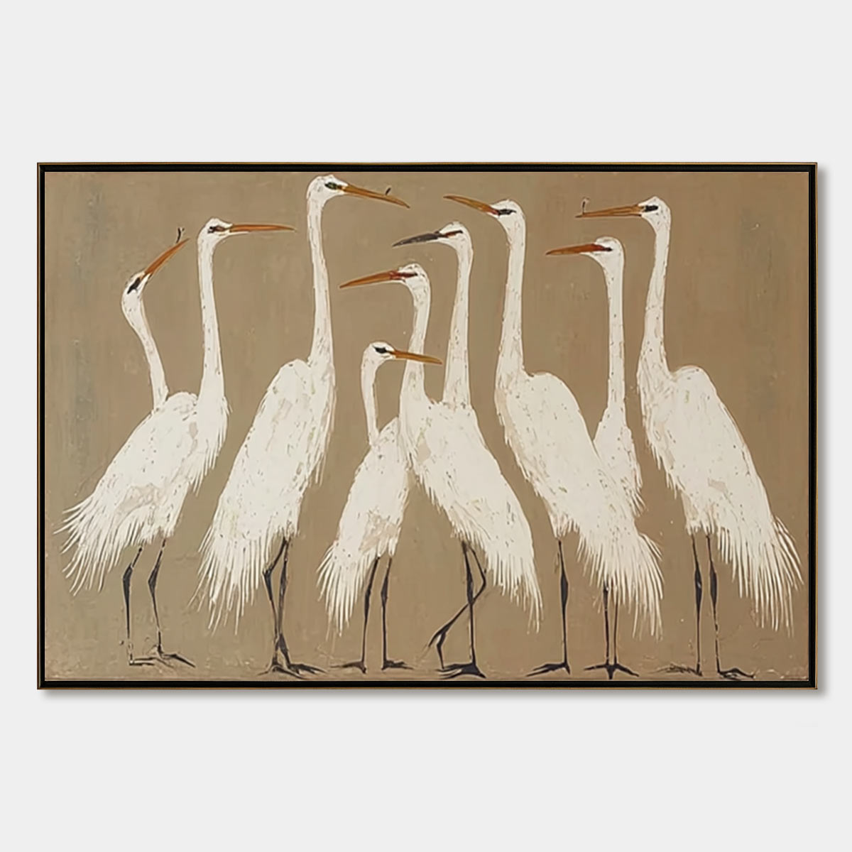 THE GATHERING: Elegant White Egret Flock Animal Oil Painting