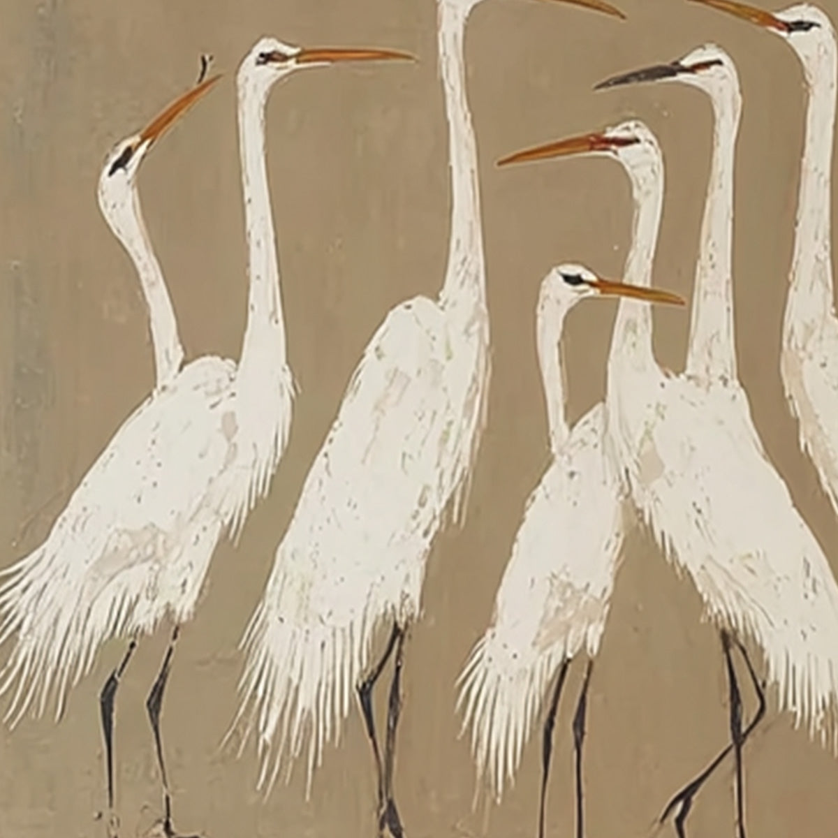 THE GATHERING: Elegant White Egret Flock Animal Oil Painting