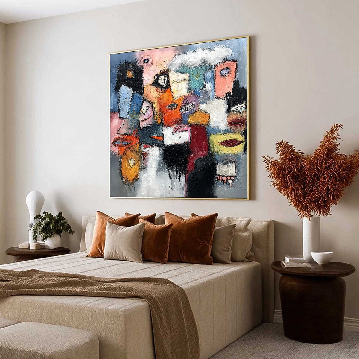 THE GATHERING: Large Colorful Square Abstract Impasto Wall Art