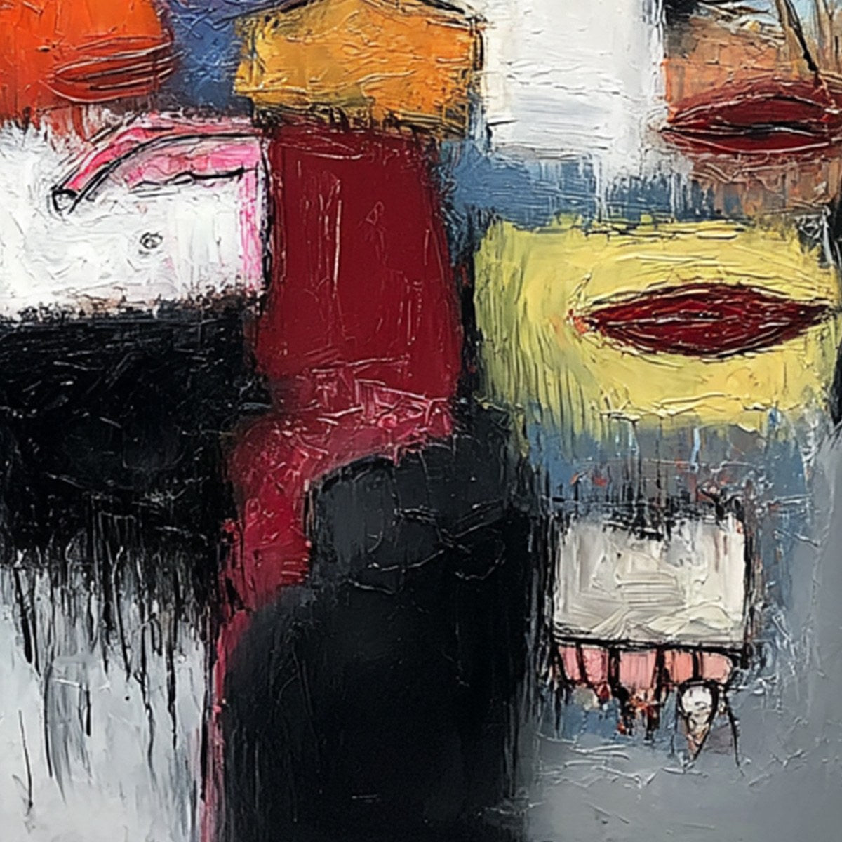 THE GATHERING: Large Colorful Square Abstract Impasto Wall Art