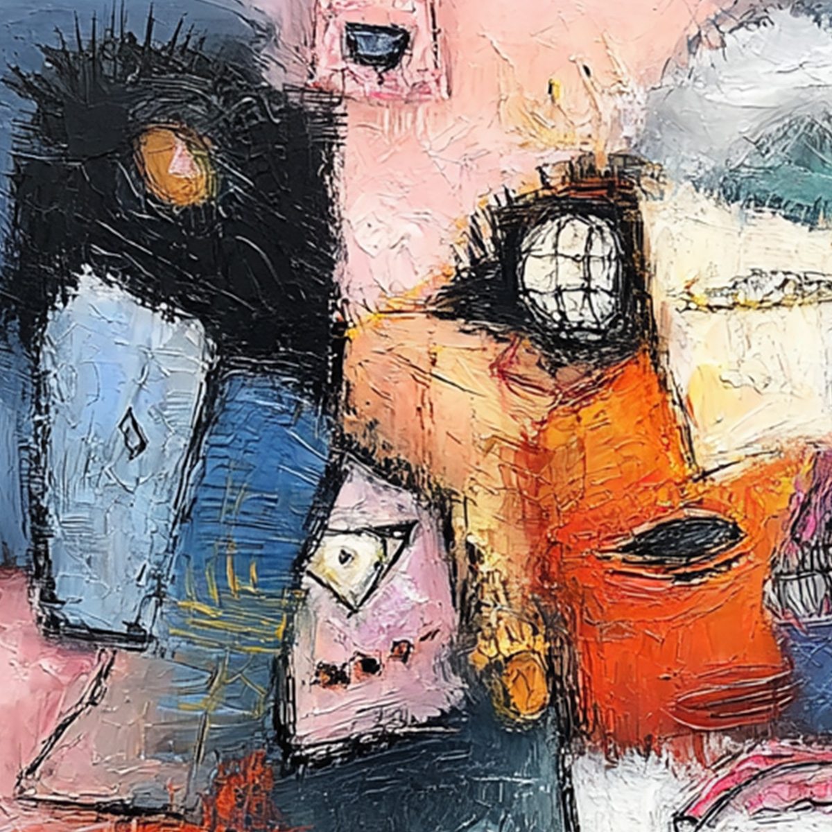 THE GATHERING: Large Colorful Square Abstract Impasto Wall Art