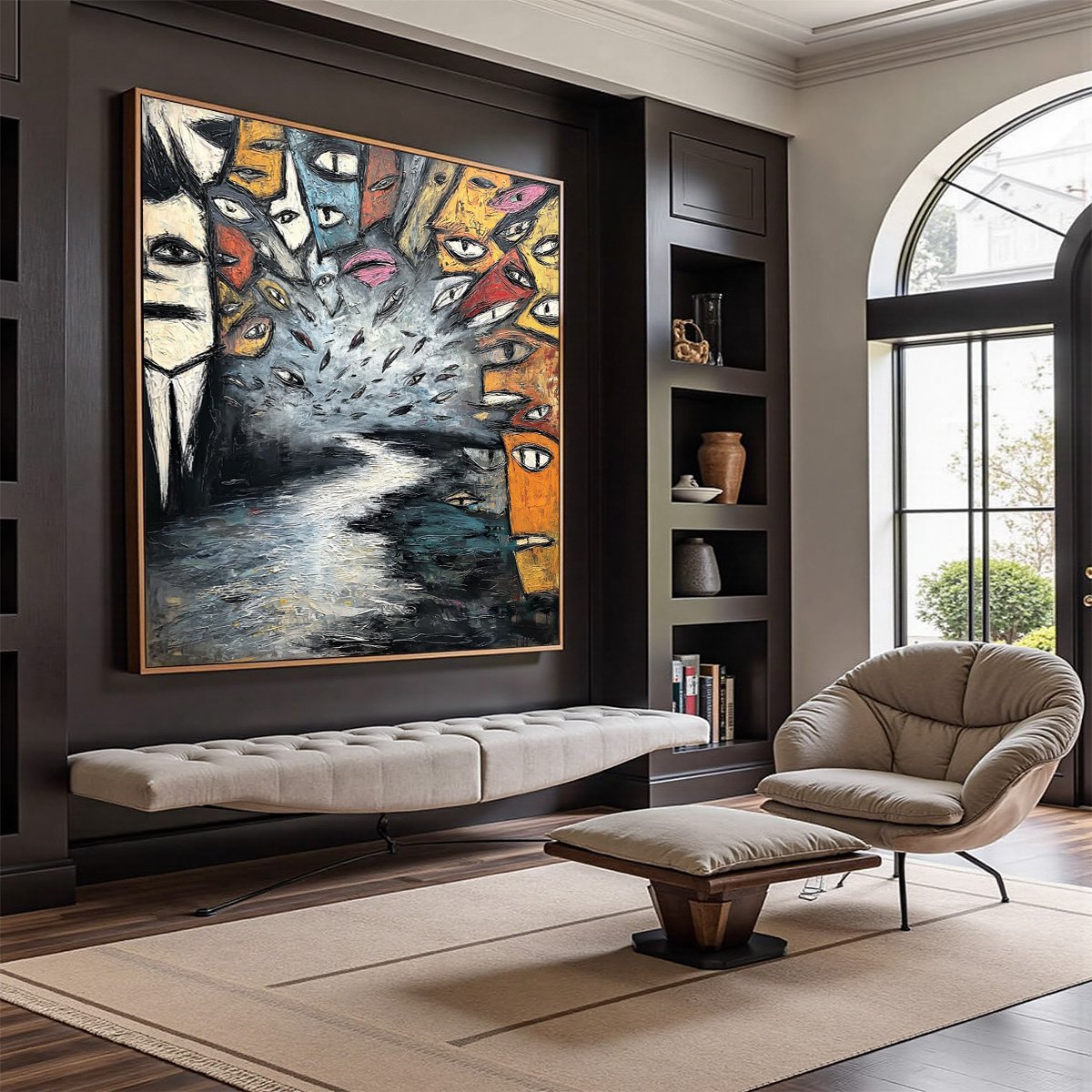 THE GATHERING: Large Square Abstract Figurative Impasto Painting