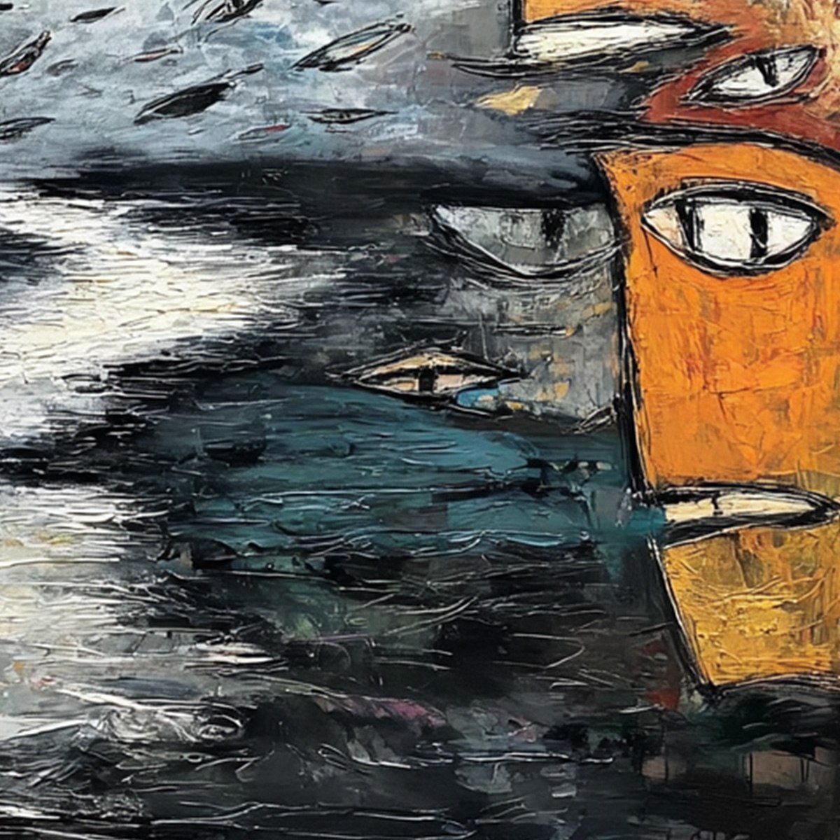 THE GATHERING: Large Square Abstract Figurative Impasto Painting