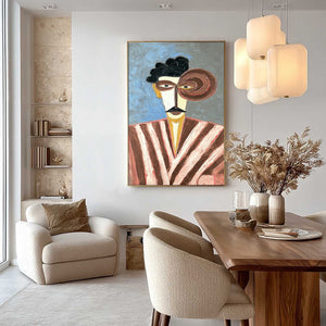THE GENTLEMAN: Expressive Abstract Portrait Oil Painting for Modern Decor