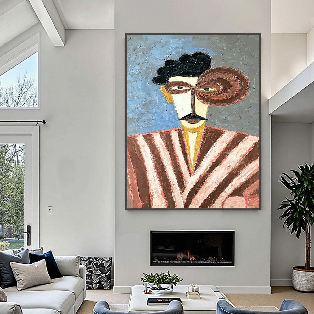 THE GENTLEMAN: Expressive Abstract Portrait Oil Painting for Modern Decor