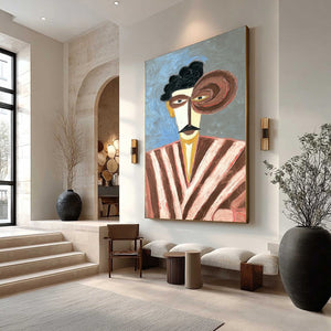 THE GENTLEMAN: Expressive Abstract Portrait Oil Painting for Modern Decor