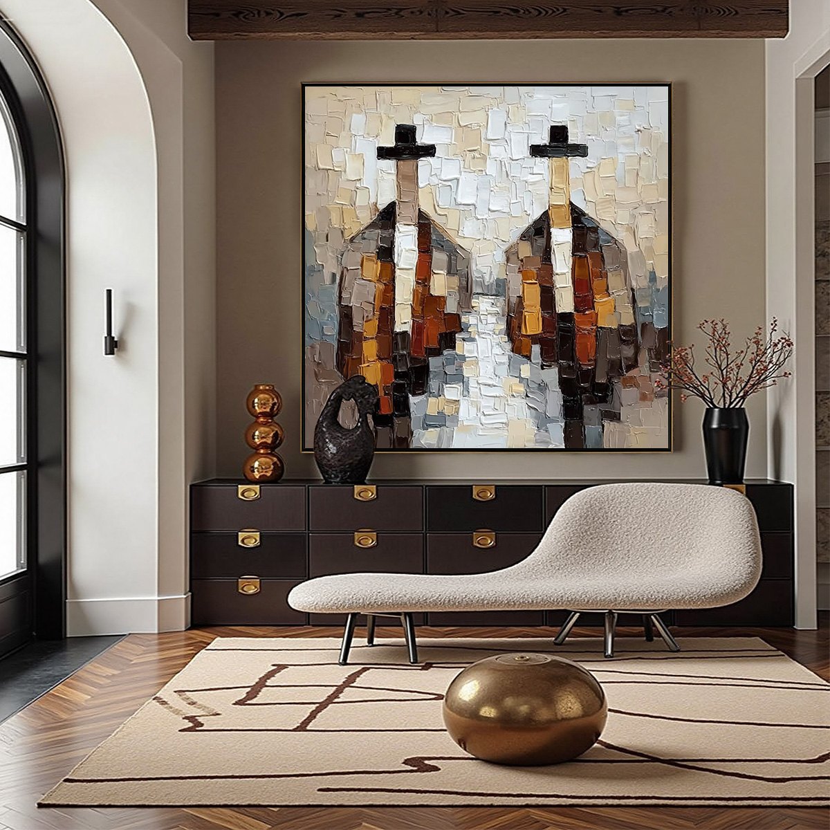 THE GENTLEMEN'S ACCORD: Textured Abstract Painting of Three Figures
