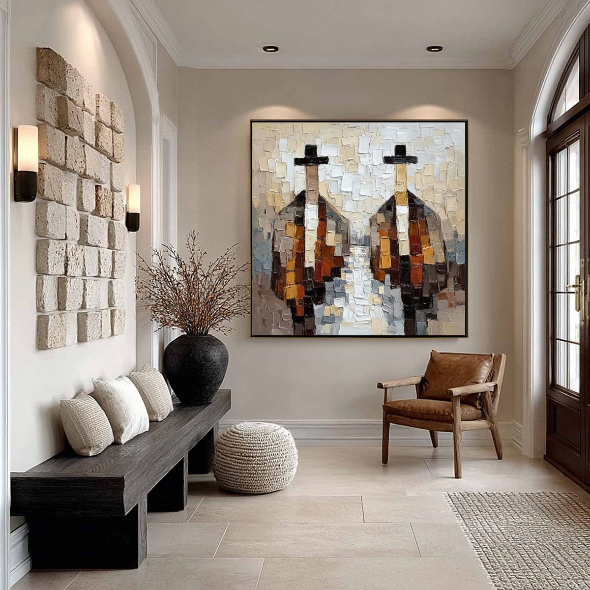 THE GENTLEMEN'S ACCORD: Textured Abstract Painting of Three Figures