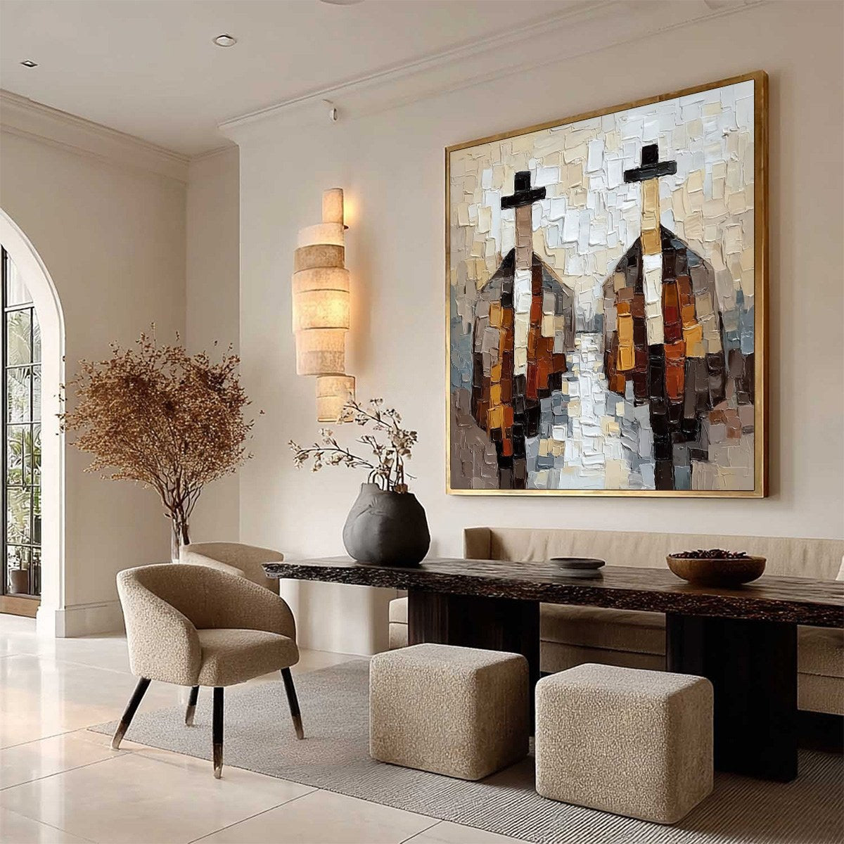 THE GENTLEMEN'S ACCORD: Textured Abstract Painting of Three Figures