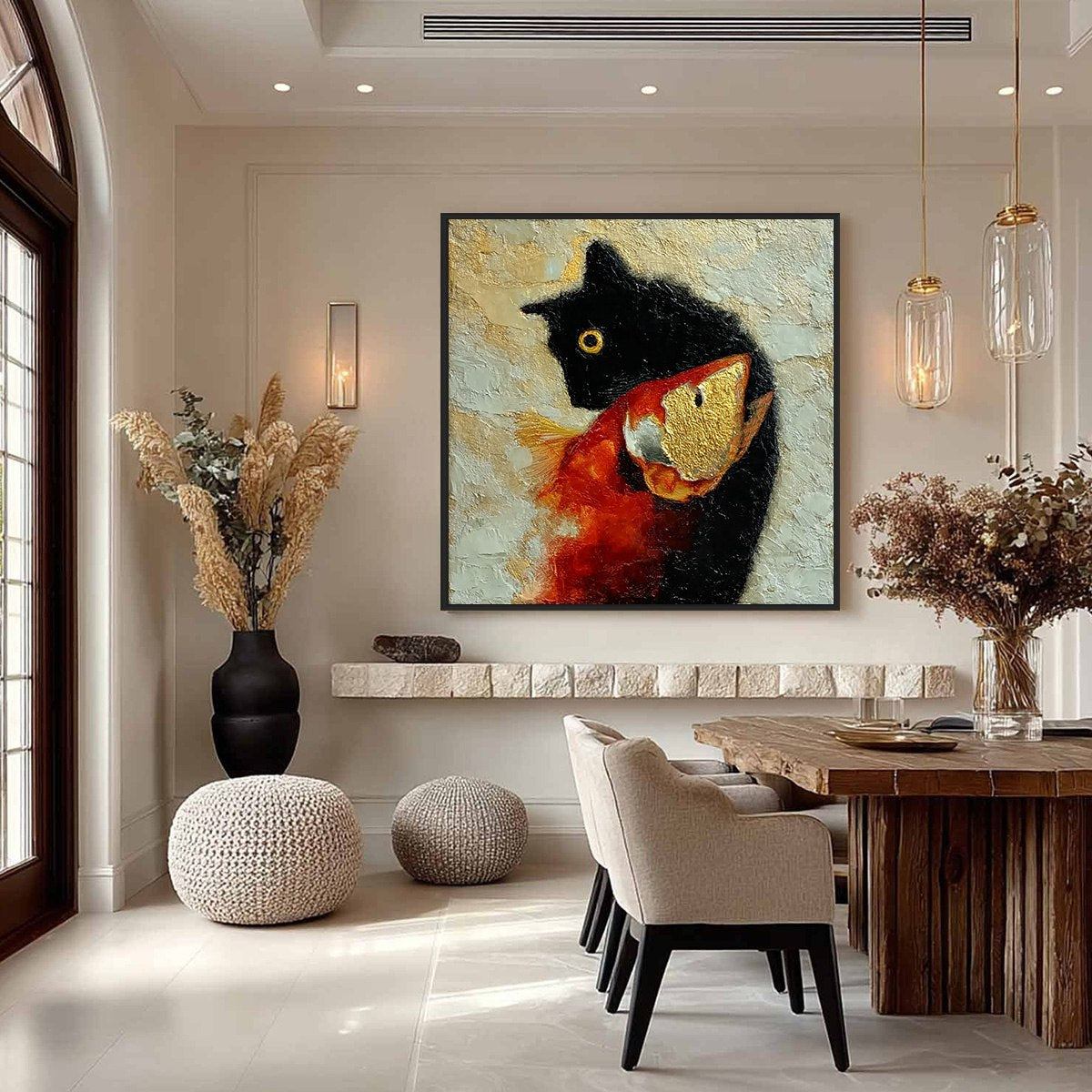 THE GOLDEN CATCH: Textured Impasto Painting of a Cat and Fish
