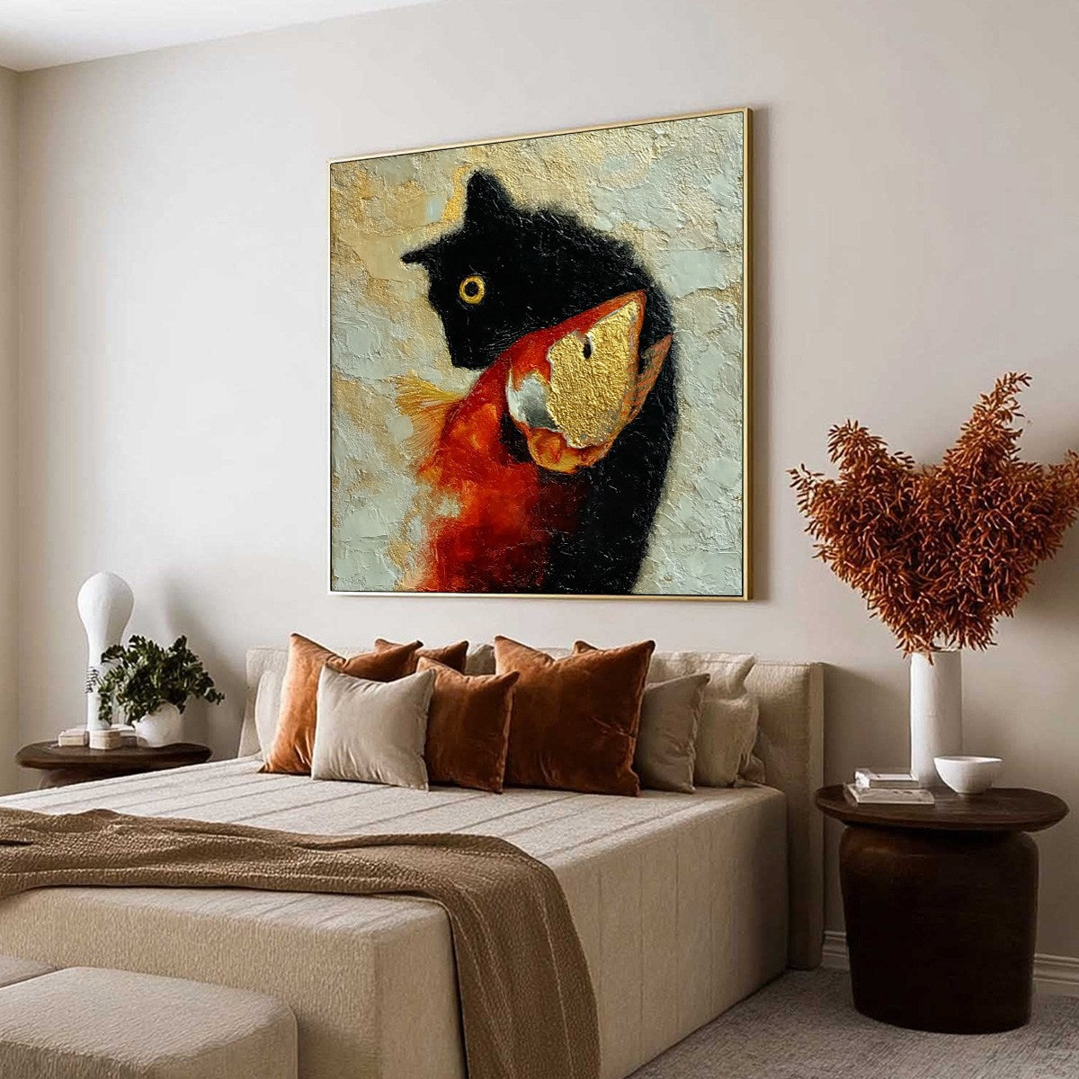 THE GOLDEN CATCH: Textured Impasto Painting of a Cat and Fish