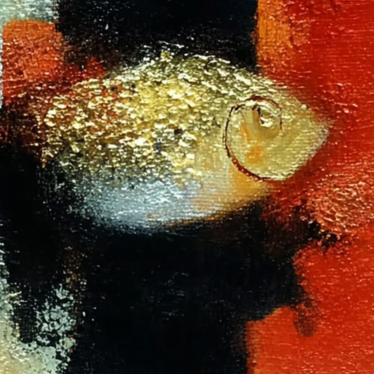 THE GOLDEN CATCH: Whimsical Abstract Black Cat with Golden Fish Painting