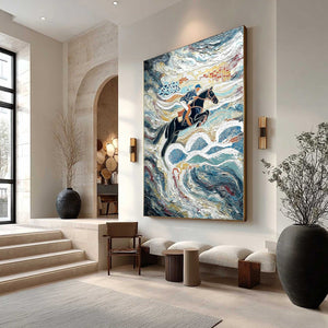 THE GRAND LEAP: Textured Equestrian Sports Painting with Dynamic Motion