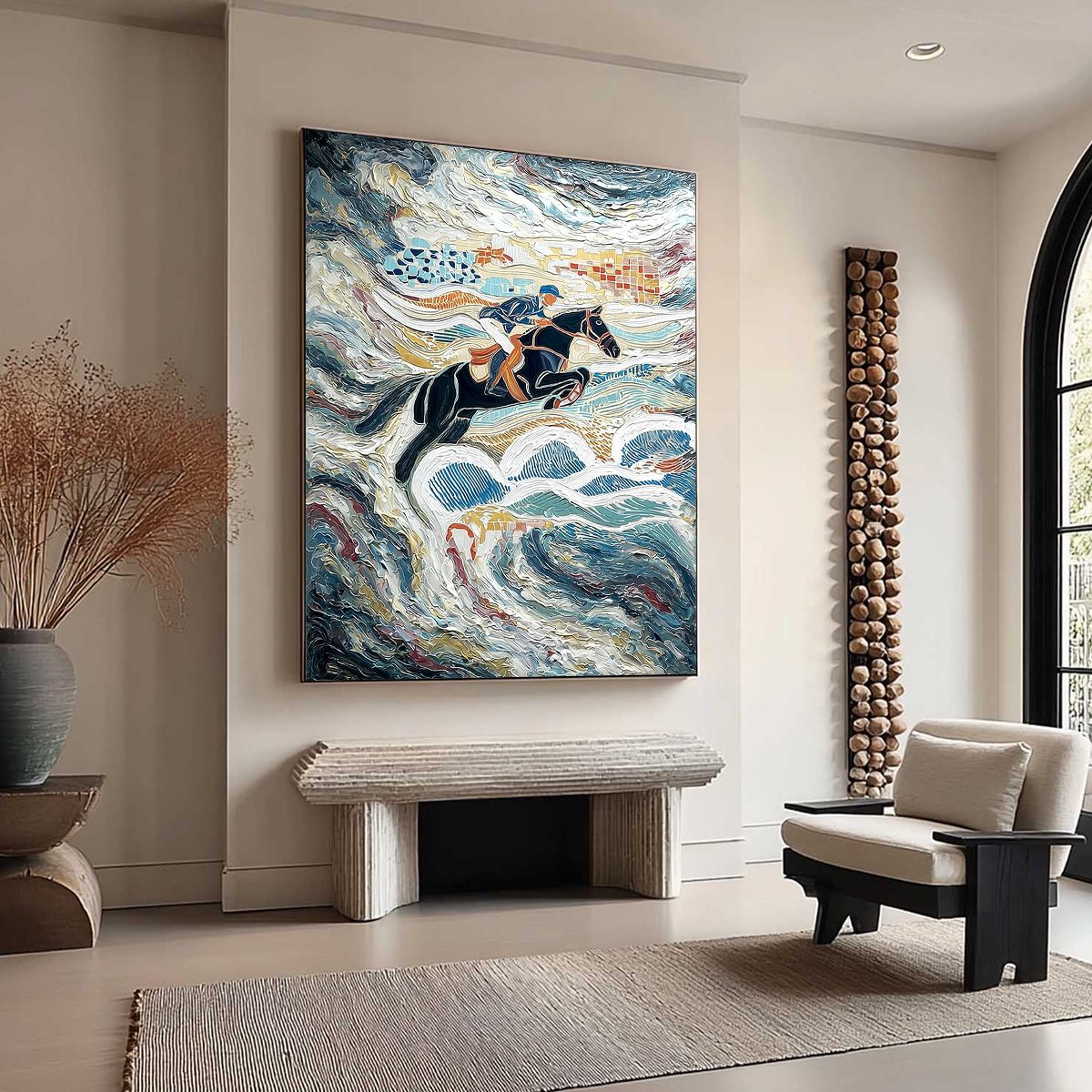 THE GRAND LEAP: Textured Equestrian Sports Painting with Dynamic Motion