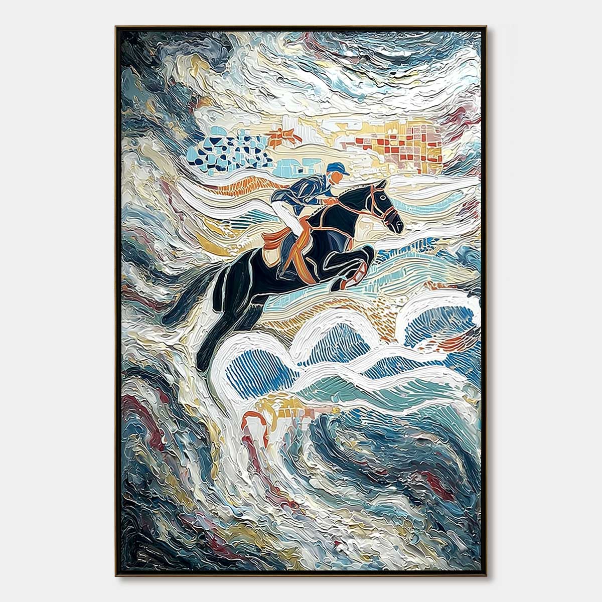 THE GRAND LEAP: Textured Equestrian Sports Painting with Dynamic Motion