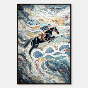 THE GRAND LEAP: Textured Equestrian Sports Painting with Dynamic Motion