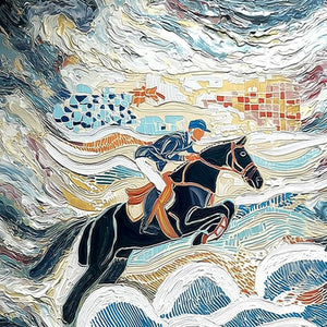 THE GRAND LEAP: Textured Equestrian Sports Painting with Dynamic Motion