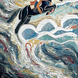 THE GRAND LEAP: Textured Equestrian Sports Painting with Dynamic Motion