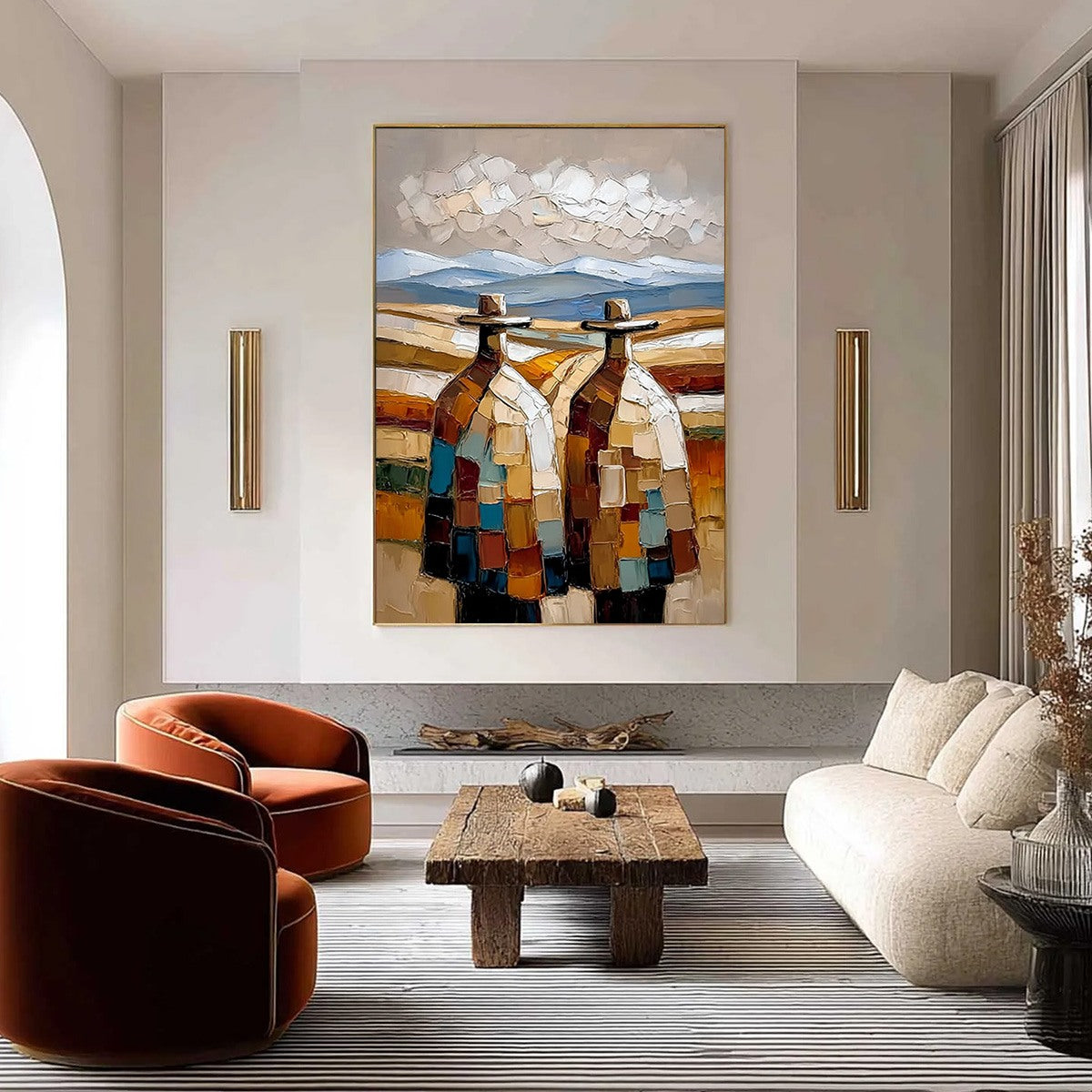 THE JOURNEYMEN: Textured Impasto Painting of Two Figures in a Landscape