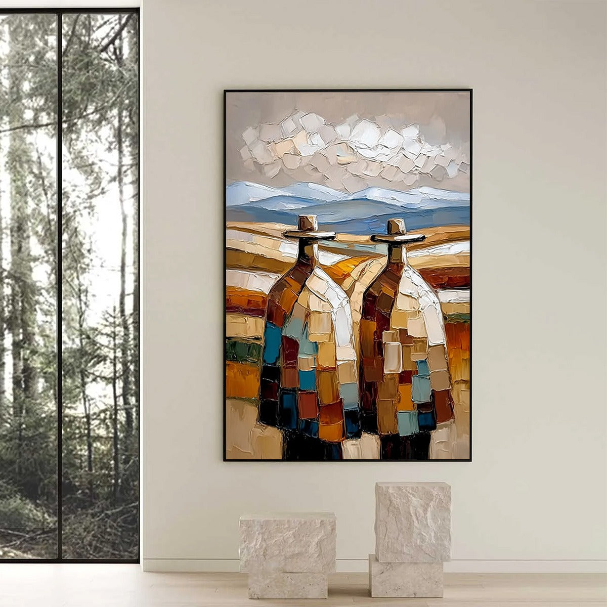 THE JOURNEYMEN: Textured Impasto Painting of Two Figures in a Landscape