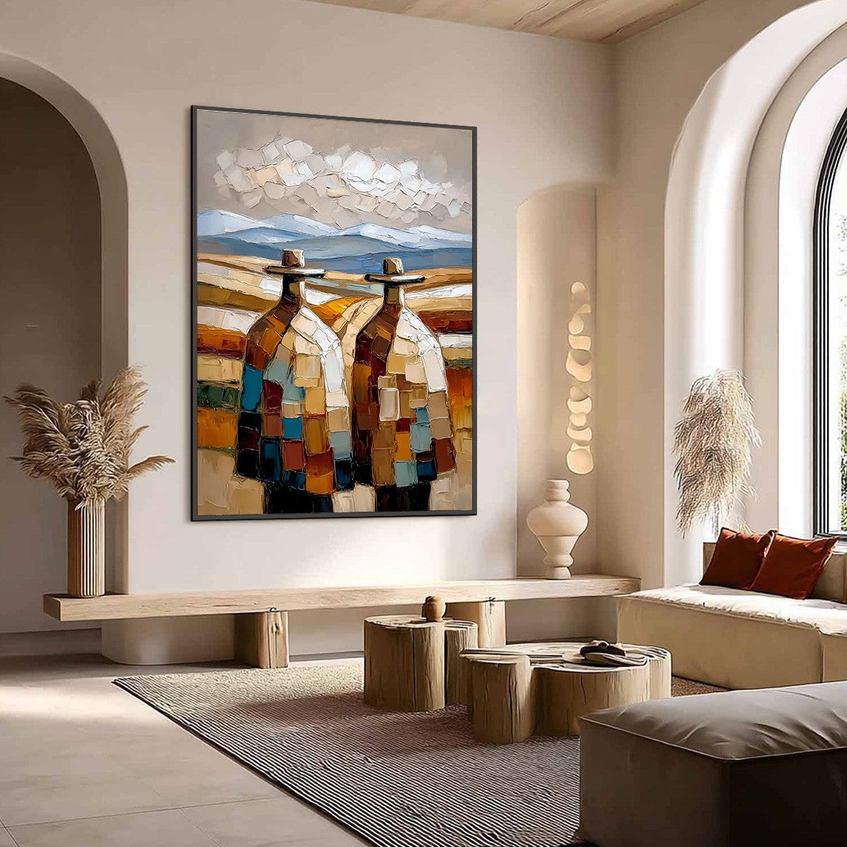 THE JOURNEYMEN: Textured Impasto Painting of Two Figures in a Landscape