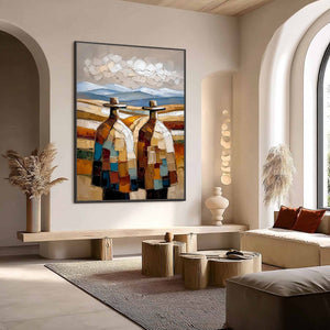 THE JOURNEYMEN: Textured Impasto Painting of Two Figures in a Landscape