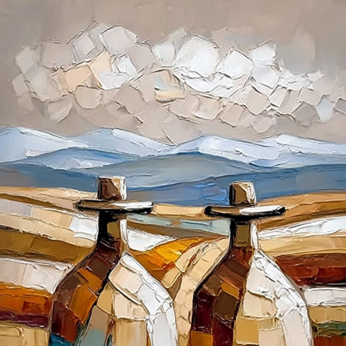 THE JOURNEYMEN: Textured Impasto Painting of Two Figures in a Landscape