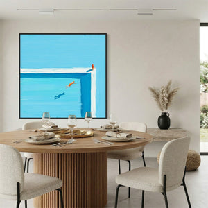 THE LEAP: original minimalist acrylic painting of summer pool dive, modern wall art