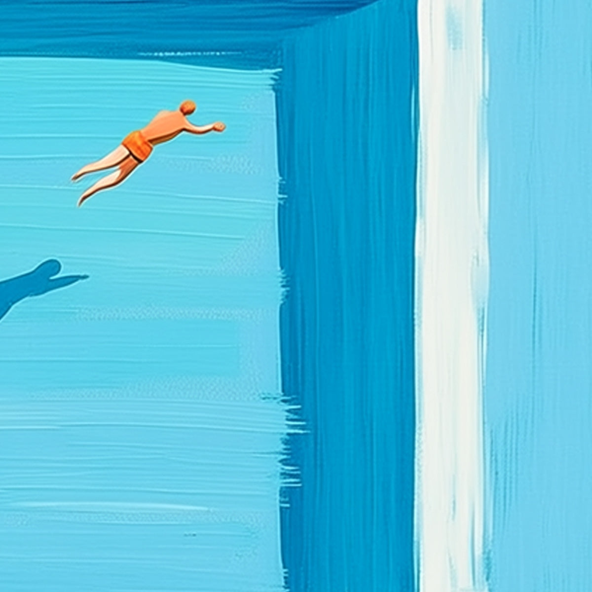 "The Leap" original minimalist acrylic painting, summer pool dive abstract wall art.