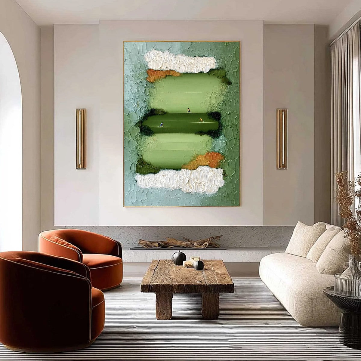 THE LONG RUN: Textured Abstract Green Landscape Painting with Runners