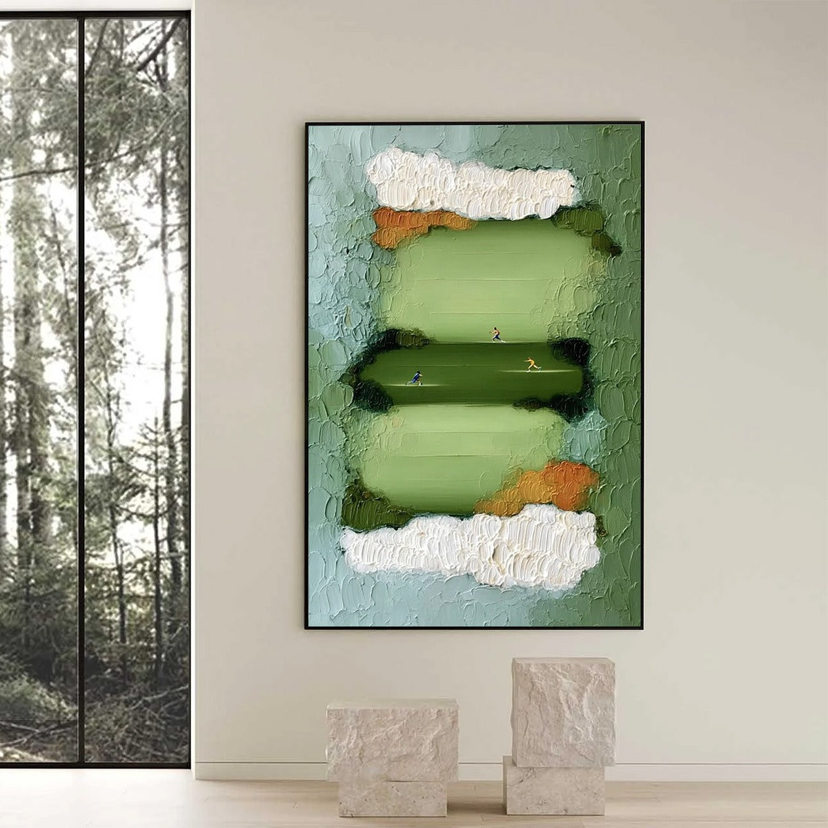 THE LONG RUN: Textured Abstract Green Landscape Painting with Runners