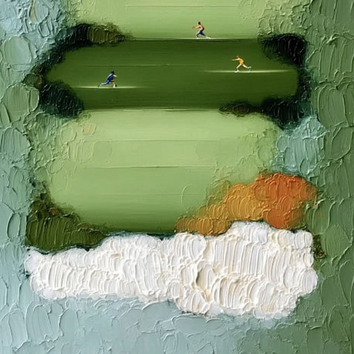 THE LONG RUN: Textured Abstract Green Landscape Painting with Runners