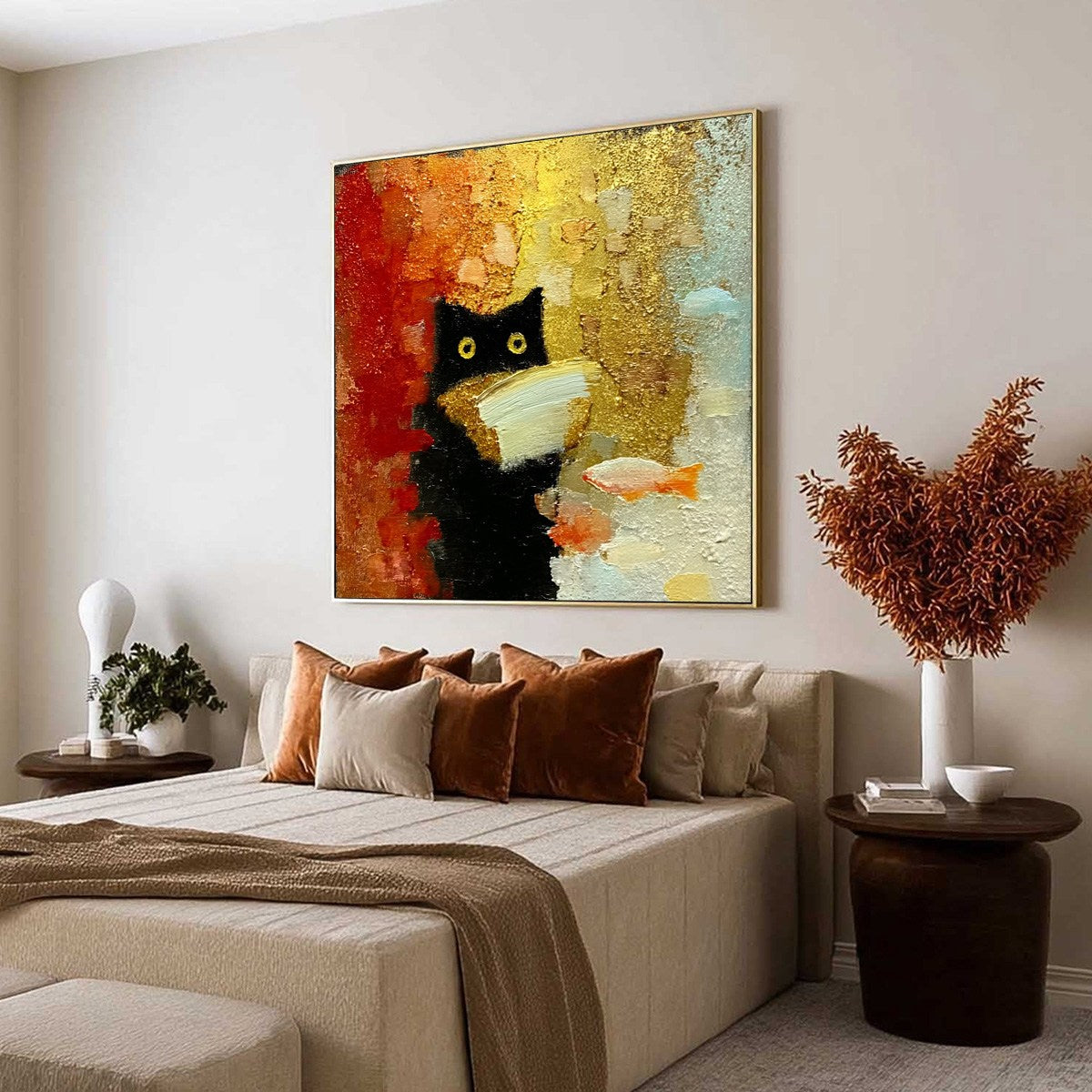THE MIDNIGHT SCHOLAR: Whimsical Textured Impasto Black Cat Painting
