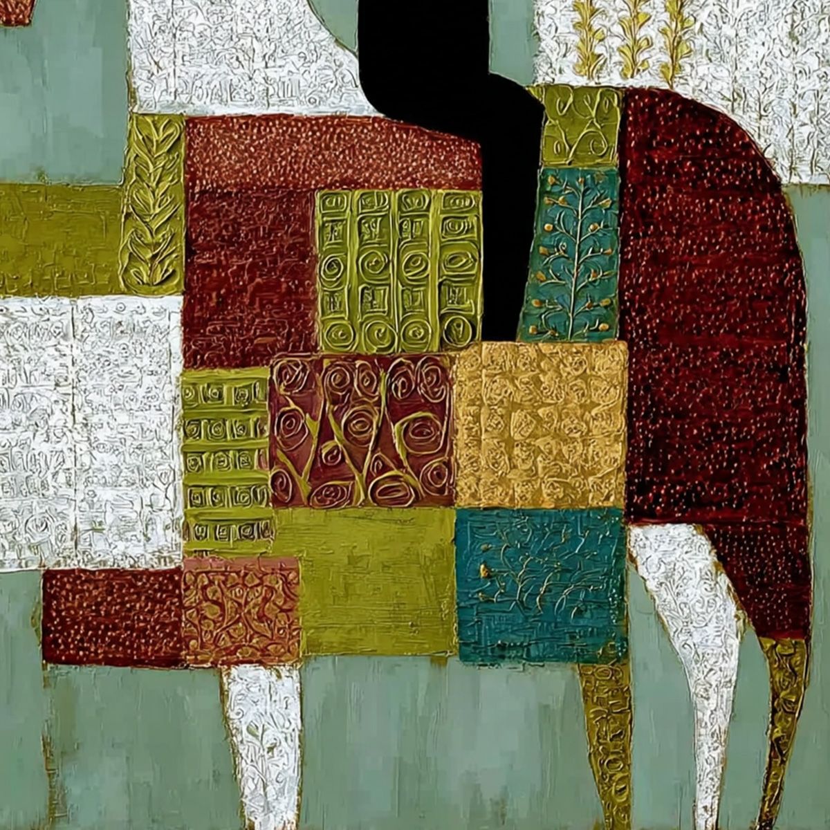 THE PATCHWORK RIDER: Textured Figurative Painting of a Man on a Horse