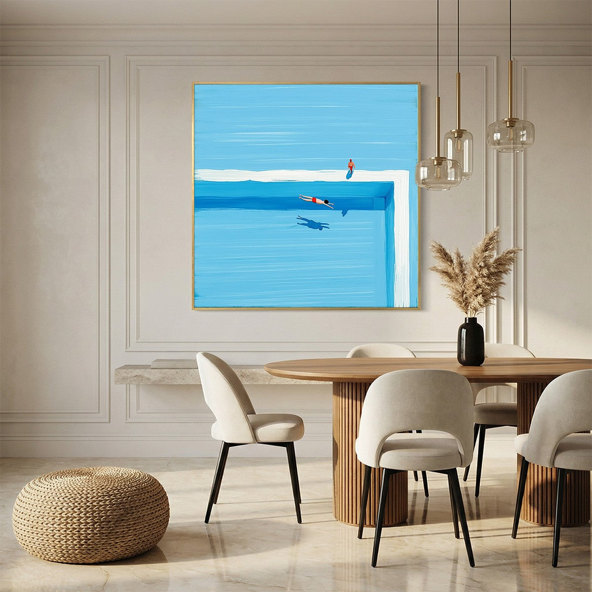 THE PLUNGE: Minimalist Blue Art of a Summer Pool Scene