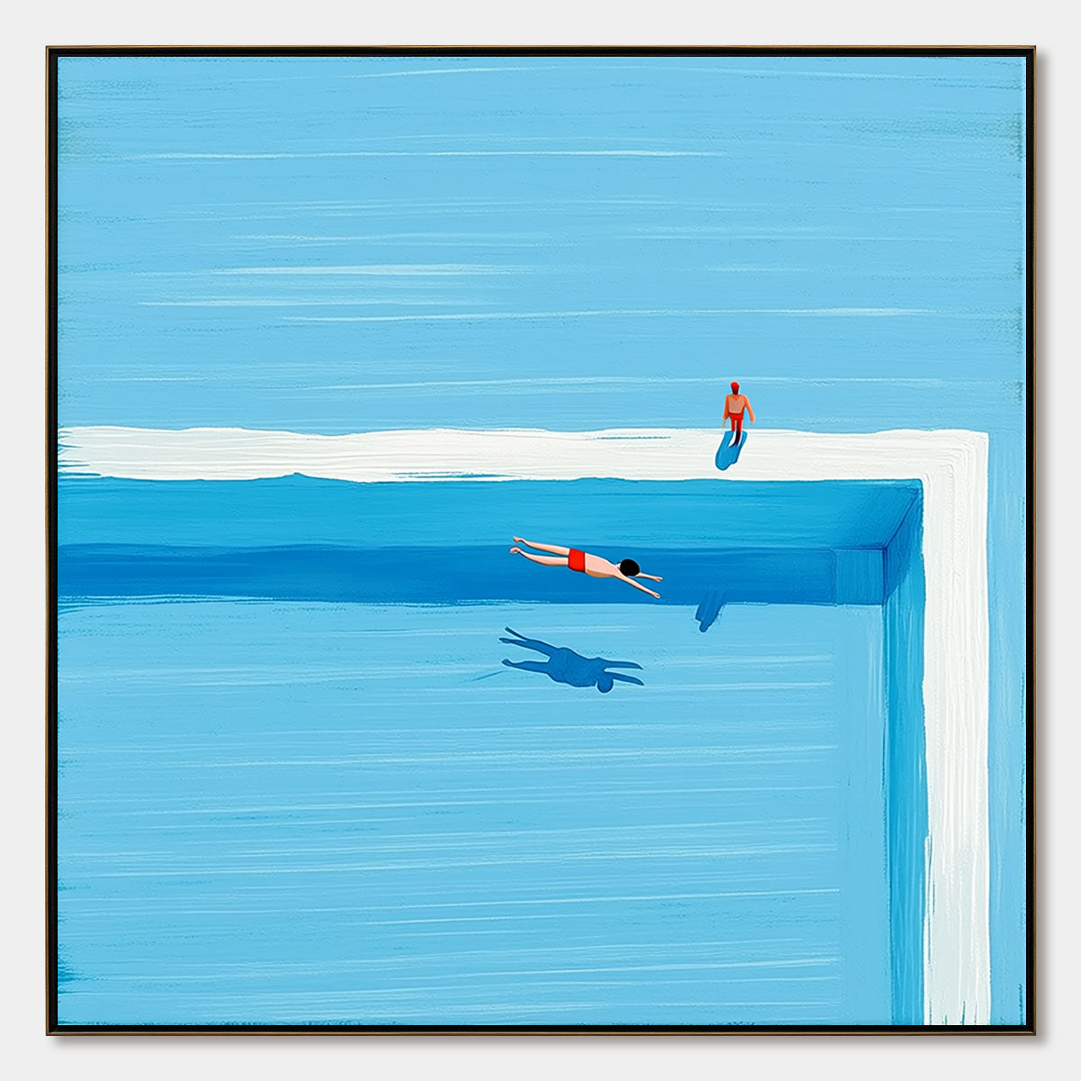 THE PLUNGE: Minimalist Blue Art of a Summer Pool Scene