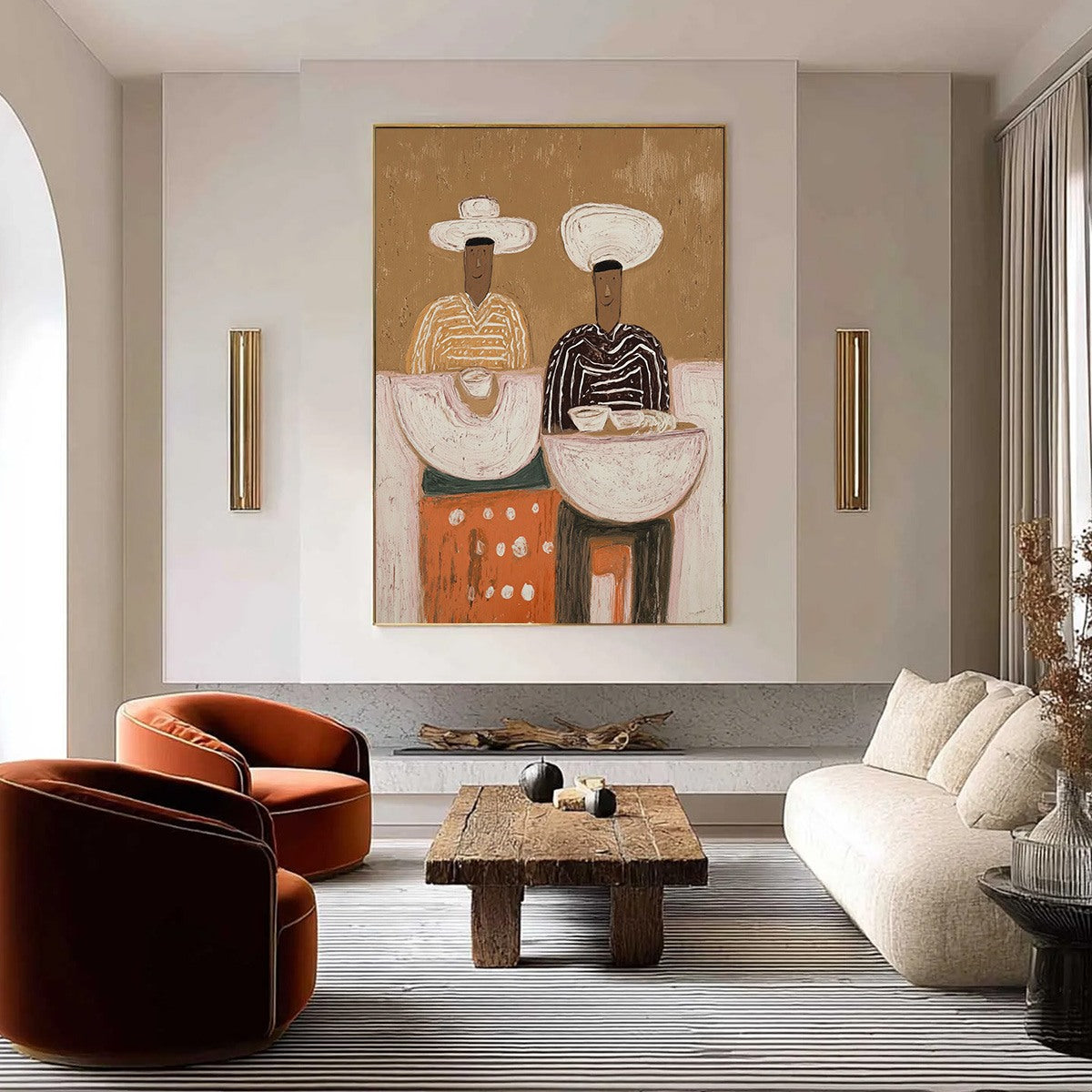 Original handmade abstract wall art: Textured Wabi Sabi painting of shared moments.