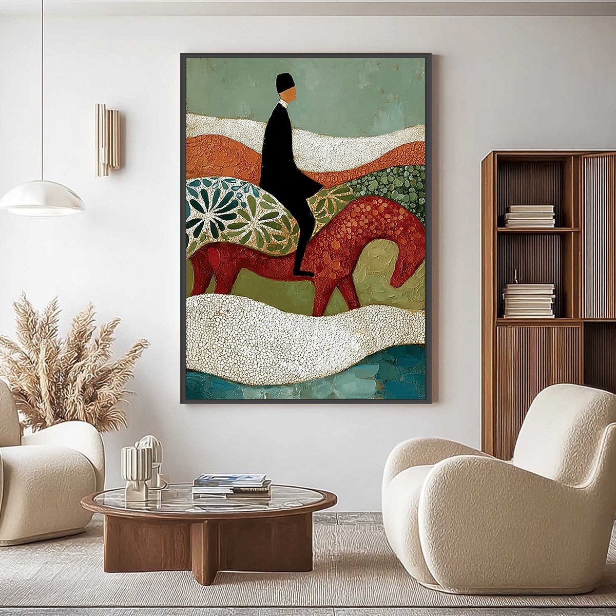 THE SILENT JOURNEY: Textured Boho Figurative Painting of a Traveler's Journey