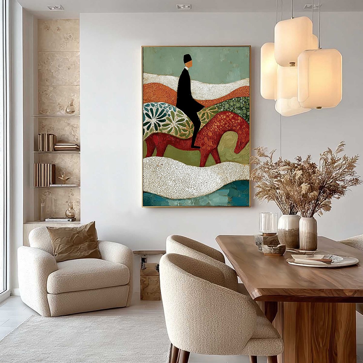 THE SILENT JOURNEY: Textured Boho Figurative Painting of a Traveler's Journey