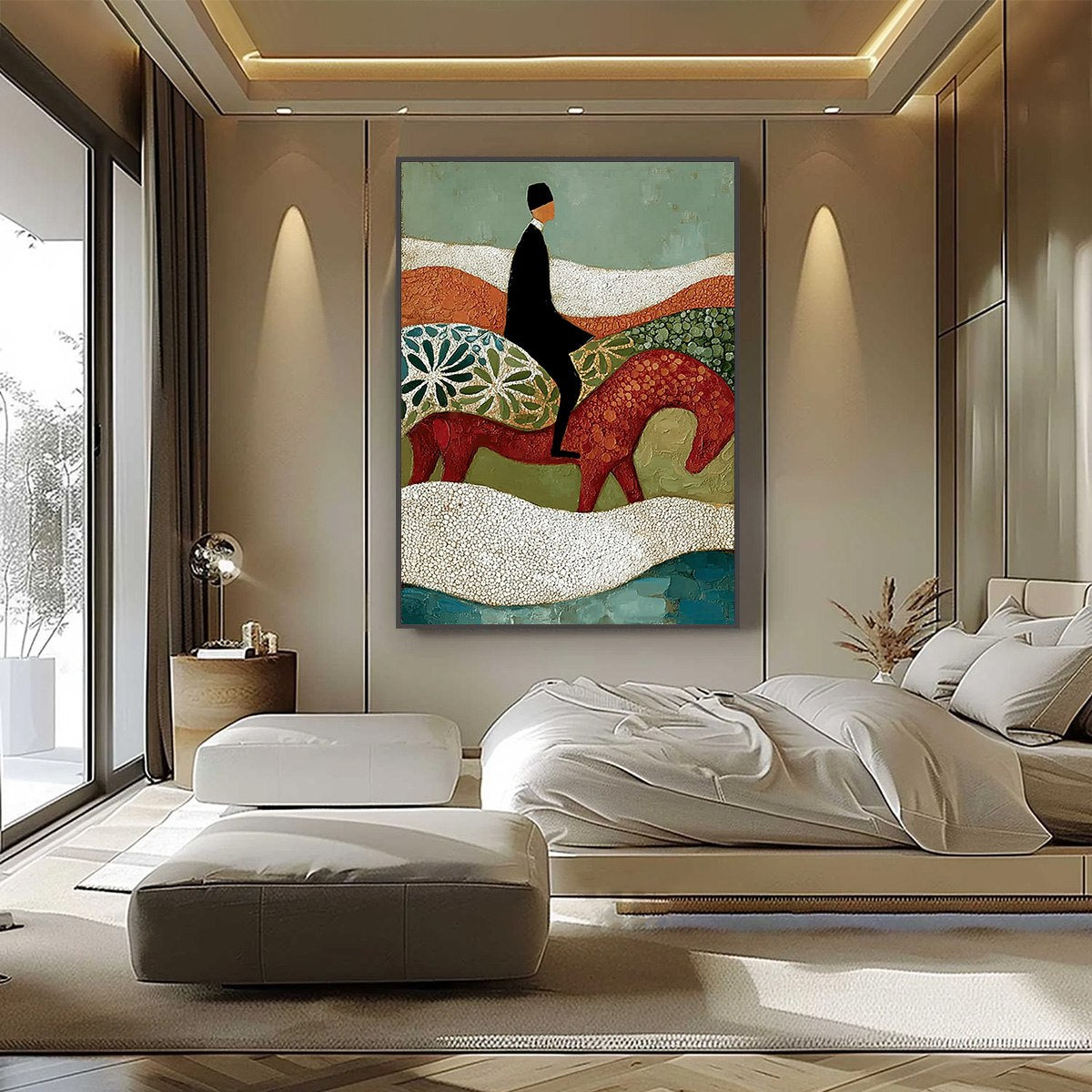 THE SILENT JOURNEY: Textured Boho Figurative Painting of a Traveler's Journey