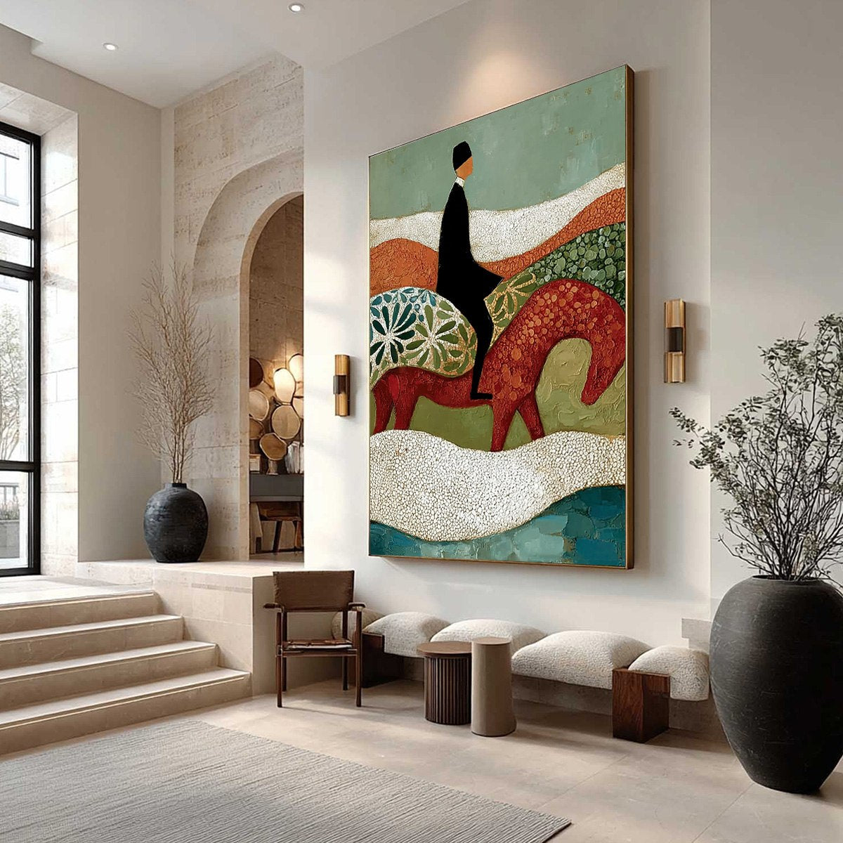 THE SILENT JOURNEY: Textured Boho Figurative Painting of a Traveler's Journey