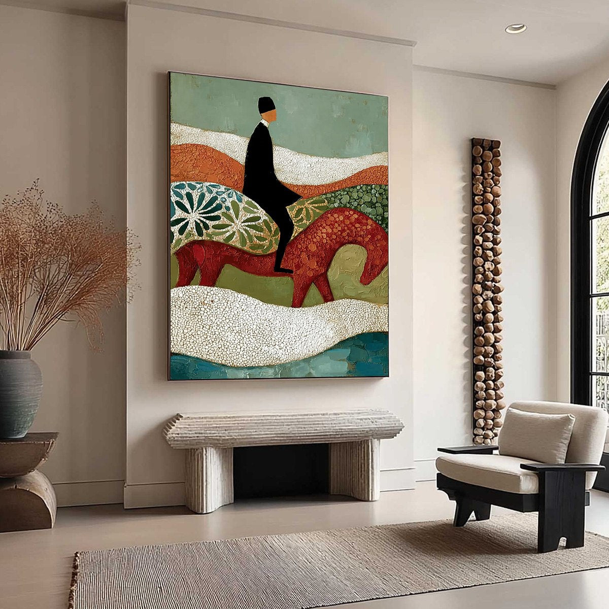 THE SILENT JOURNEY: Textured Boho Figurative Painting of a Traveler's Journey