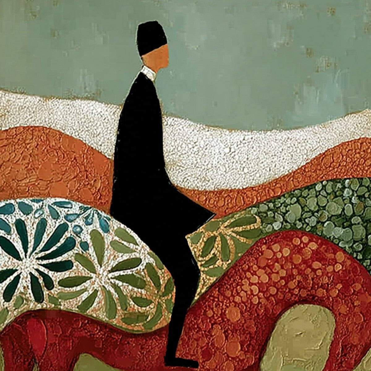 THE SILENT JOURNEY: Textured Boho Figurative Painting of a Traveler's Journey