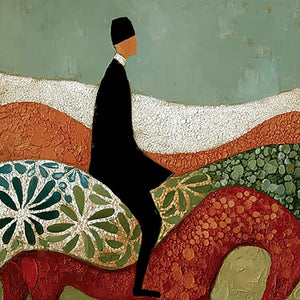 THE SILENT JOURNEY: Textured Boho Figurative Painting of a Traveler's Journey